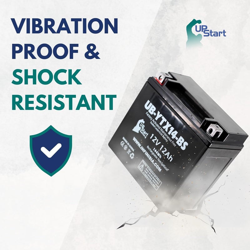 UpStart Battery YTX14-BS Replacement For Honda Fourtrax 300 Battery (1988-2000) - Compatible With Honda TRX300FW Parts, TRX300 Fourtrax 300cc - 4x4 Four Wheeler Quad ATV Batteries - 12V 12AH Maintenance Free - Image 4
